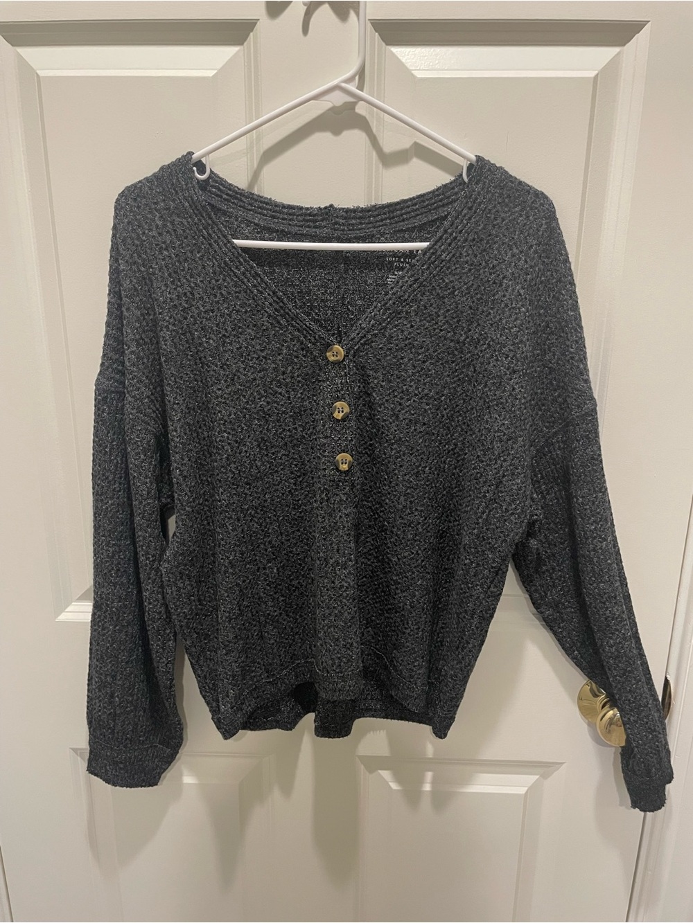 American Eagle Outfitters Charcoal Gray V-Neck Button Sweater